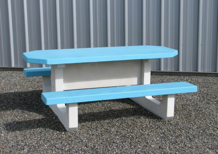 Table pique-nique PMR béton mixte blanc/bleu cyan